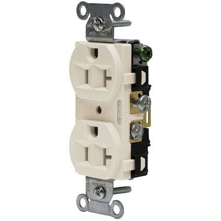 Hubbell Wiring Device-Kellems Straight Blade Receptacle, 5-20R, 20 A, 125V AC, 2 Pole, 3 Wire, Flush Mount, Grounded CRF20LA